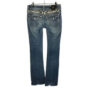 Miss Me Dark Blue Wash Wing Embellished Bootcut Jeans 27